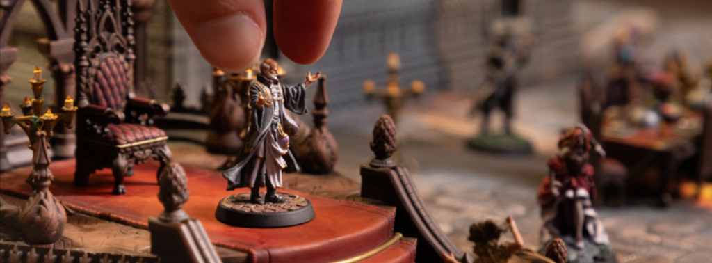 Miniature displayed on a decorated board.
