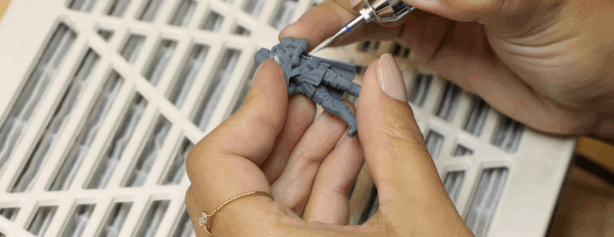 Loot Studios' miniature being finished after printed